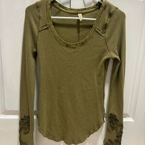 Free People Green Embellished Fitted Blouse